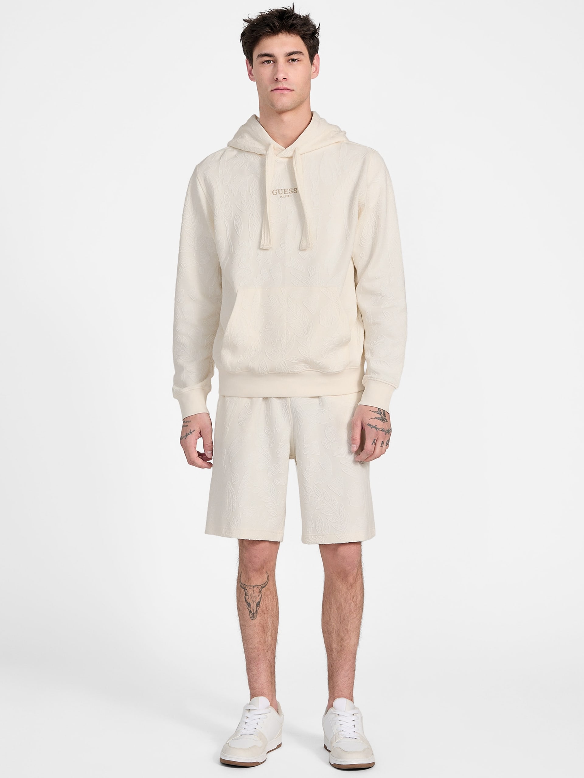 Shorts Jacquard com Estampa de Folhagem