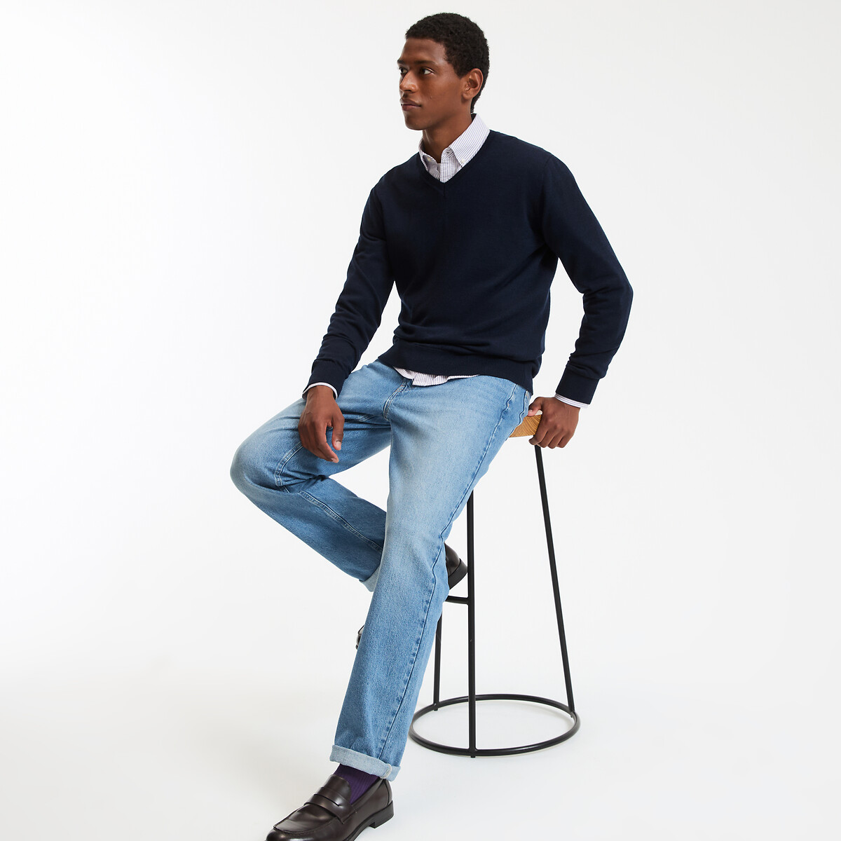 COLEÇÕES LA REDOUTE<br>Suéter com decote em V em lã merino, fabricado na Europa