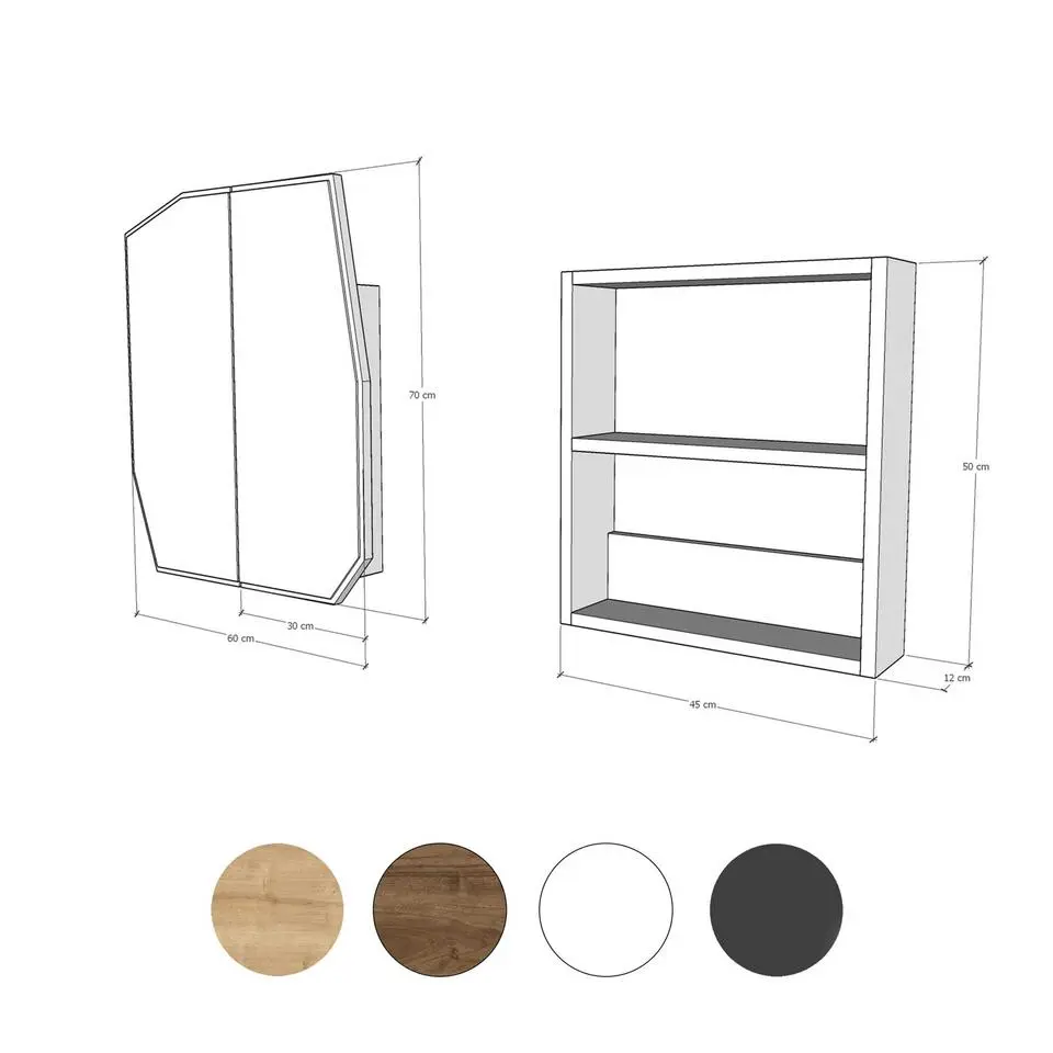 Emob Spiegelkast Woody Fashion - 50 x 12 x 45 cm - Zwart