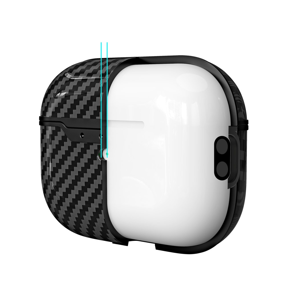 AirPods Pro 2 / AirPods Pro Gummi Schutzhülle Abdeckung mit Schlüsselring Carbon Look - Schwarz