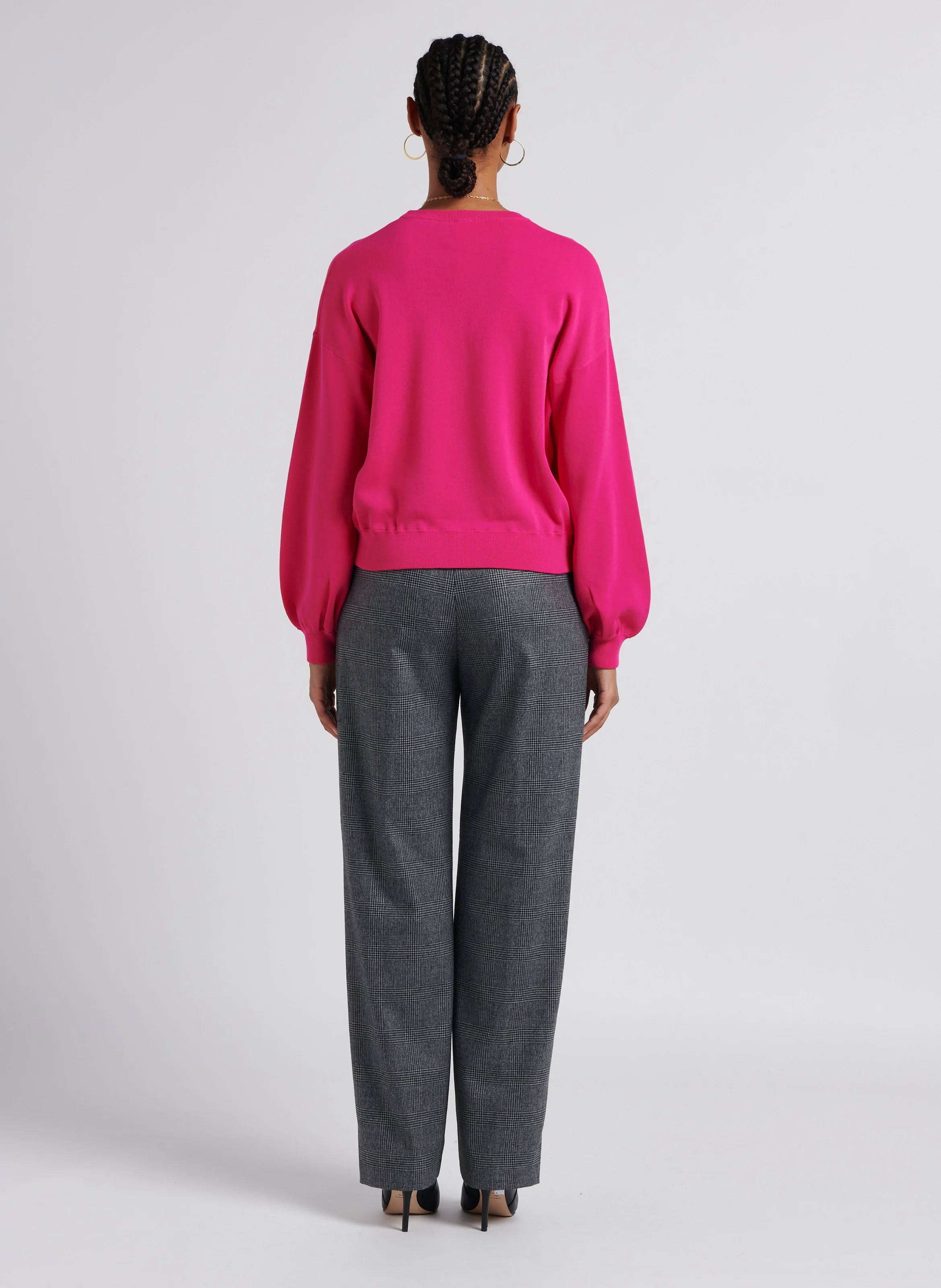 ACCIUGA - Pull col rond brodé en coton mélangé| Rose
