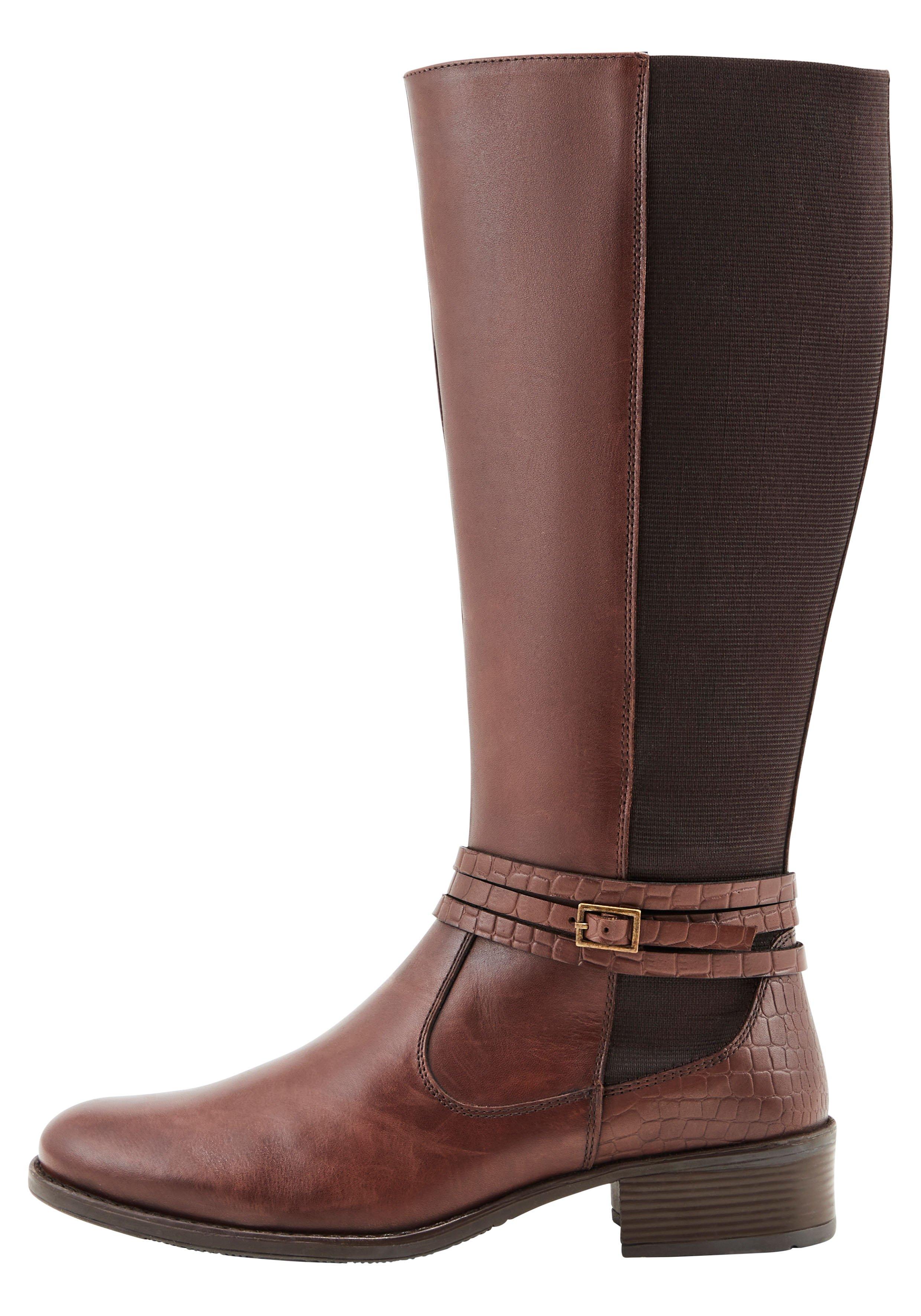 Weitschaftstiefel aus Leder, mit Zierschnalle