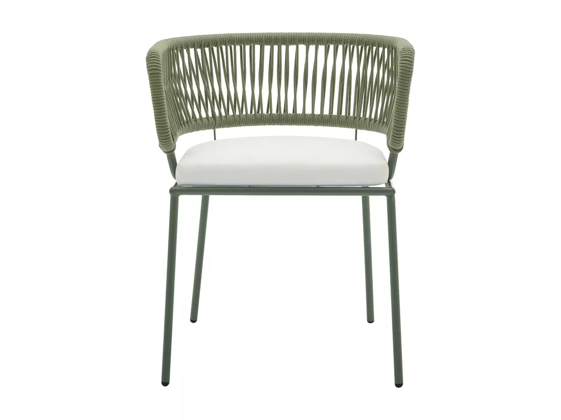 Lot de 2 fauteuils de jardin en métal et corde - Kaki avec coussin beige - PISTO de MYLIA