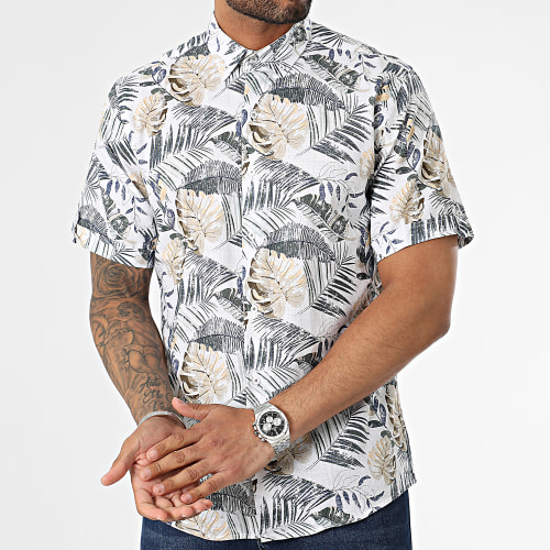 Chemise Manches Courtes Floral Blanc Beige
