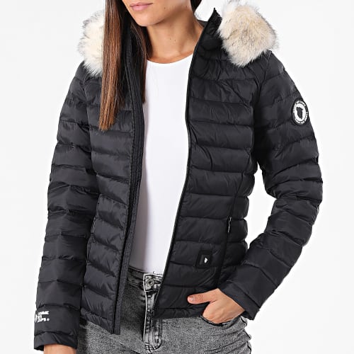 Doudoune Capuche Fourrure Chauffante Femme Victoria Noir Blanc