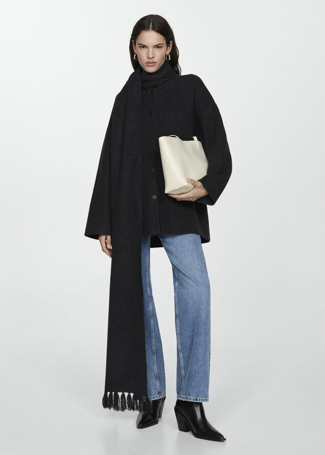 MANGO Detachable knitted scarf coat Charcoal