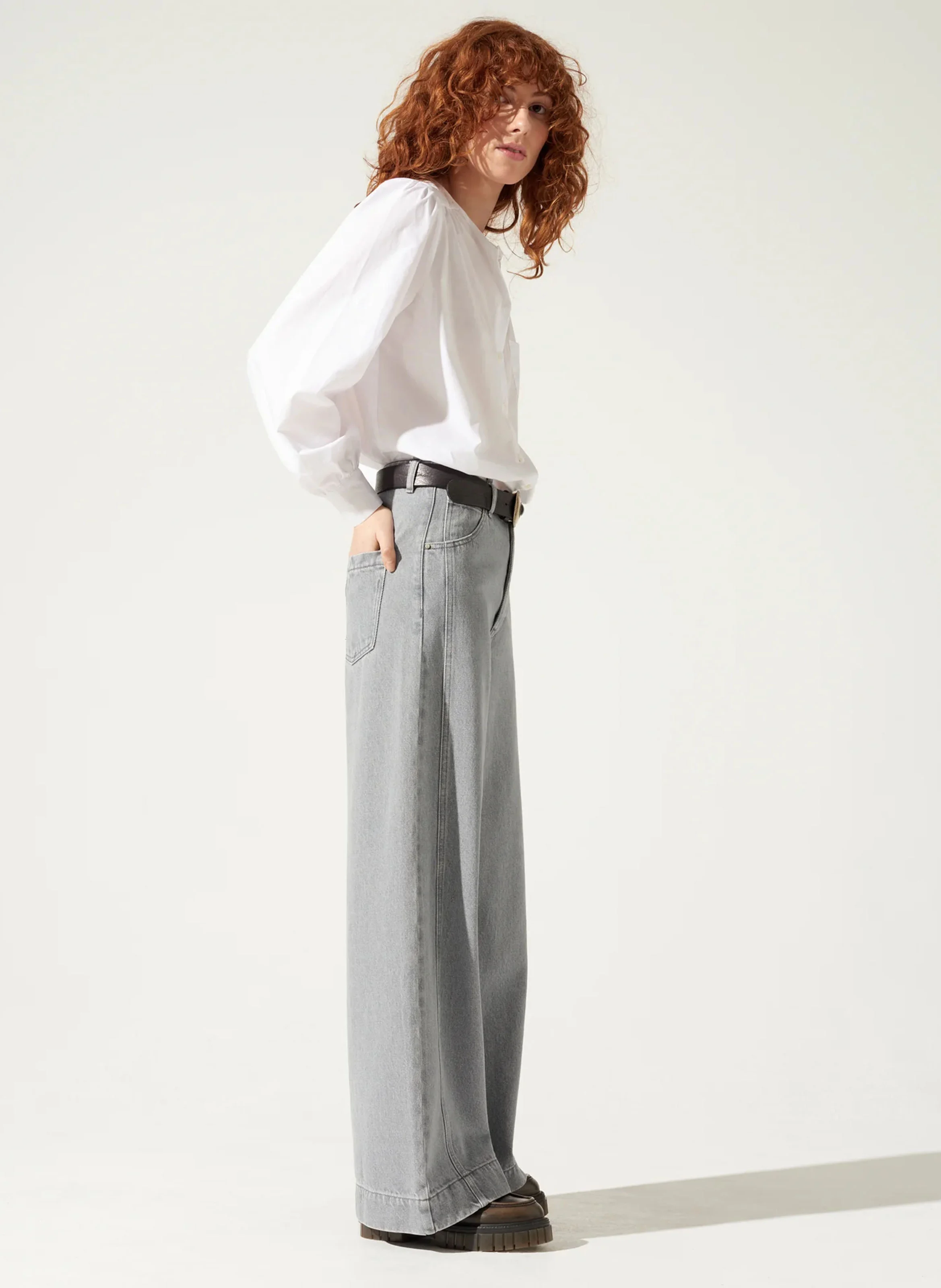 KEJA - Jean large taille haute en coton | Gris