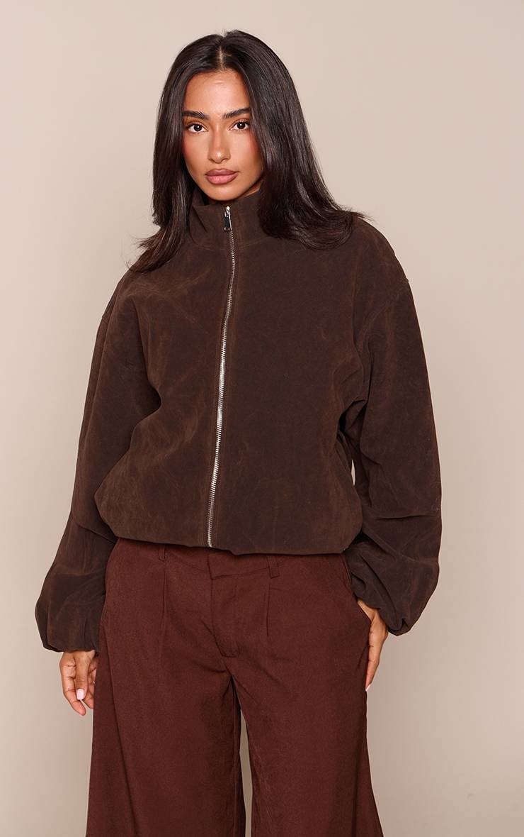 Marron Foncé Veste Bomber En Daim