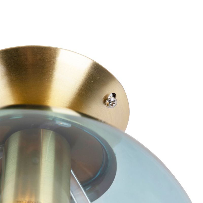 Art Deco plafondlamp messing met blauw glas - Pallon