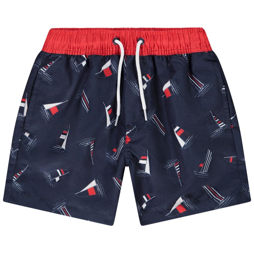 Short de bain microfibre imprimé voiliers pour garçon - Bleu marine