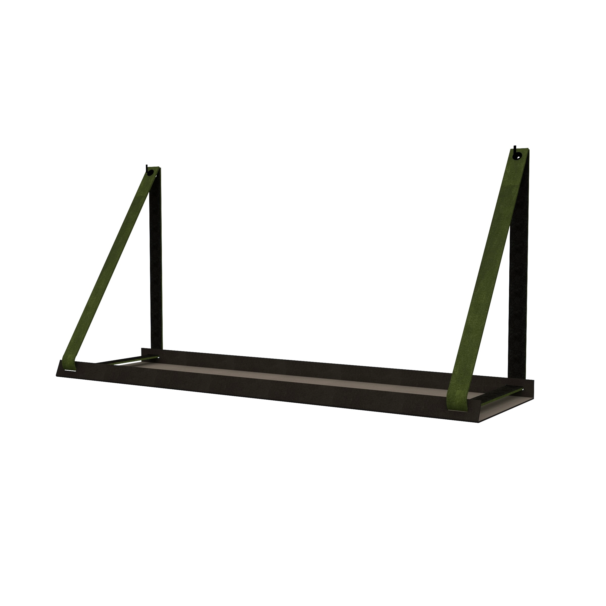 Stalen wandplank 98x20cm - incl. leren plankdragers Stalen wandplank met leren plankdragers - Kaki