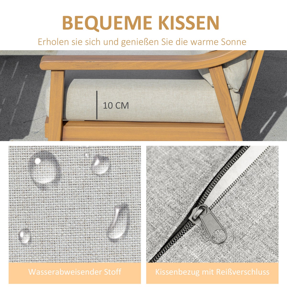 Outsunny 3-delige tuinmeubelset, 138B x 74,5D x 72H cm, aluminium, polyester, spons, naturel