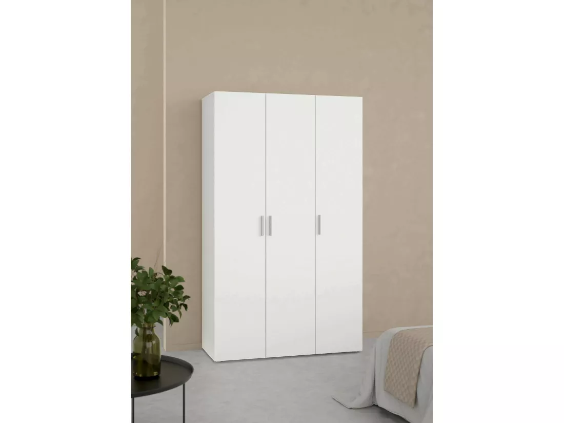 Garde-robe 3 portes Drivier, Meubles de chambre, Penderie de plain-pied, Placard à vêtements, 118x50 h201 cm, Blanc