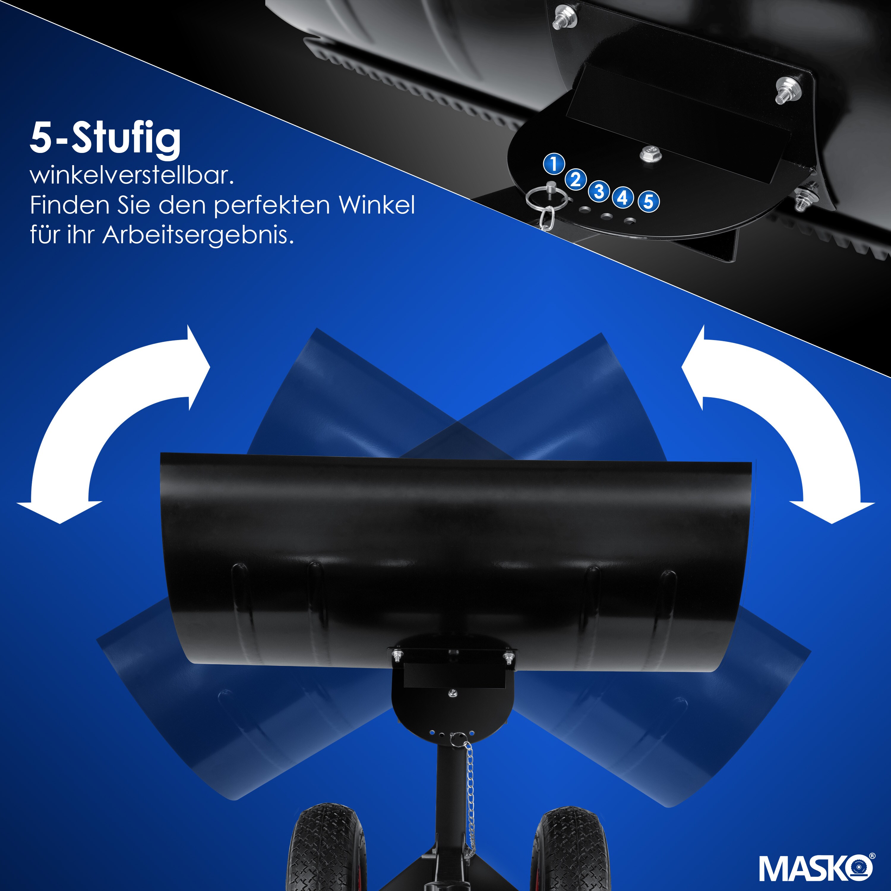 MASKO® Schneeschaufel auf Rädern höhenverstellbar - 5-Fach Höhenverstellbar Schneeräumen, rückenschonender Schneeschieber, Schneeschild 75 cm Arbeitsbreite-Höhe 42 cm, platzsparend zusammenklappbar