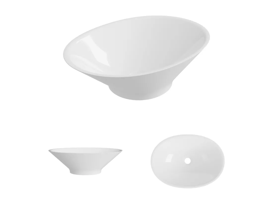 Vasque à poser LARS - 75% Minéral Blanc Brillant Ovale 48*35*H16cm - LAVABERG