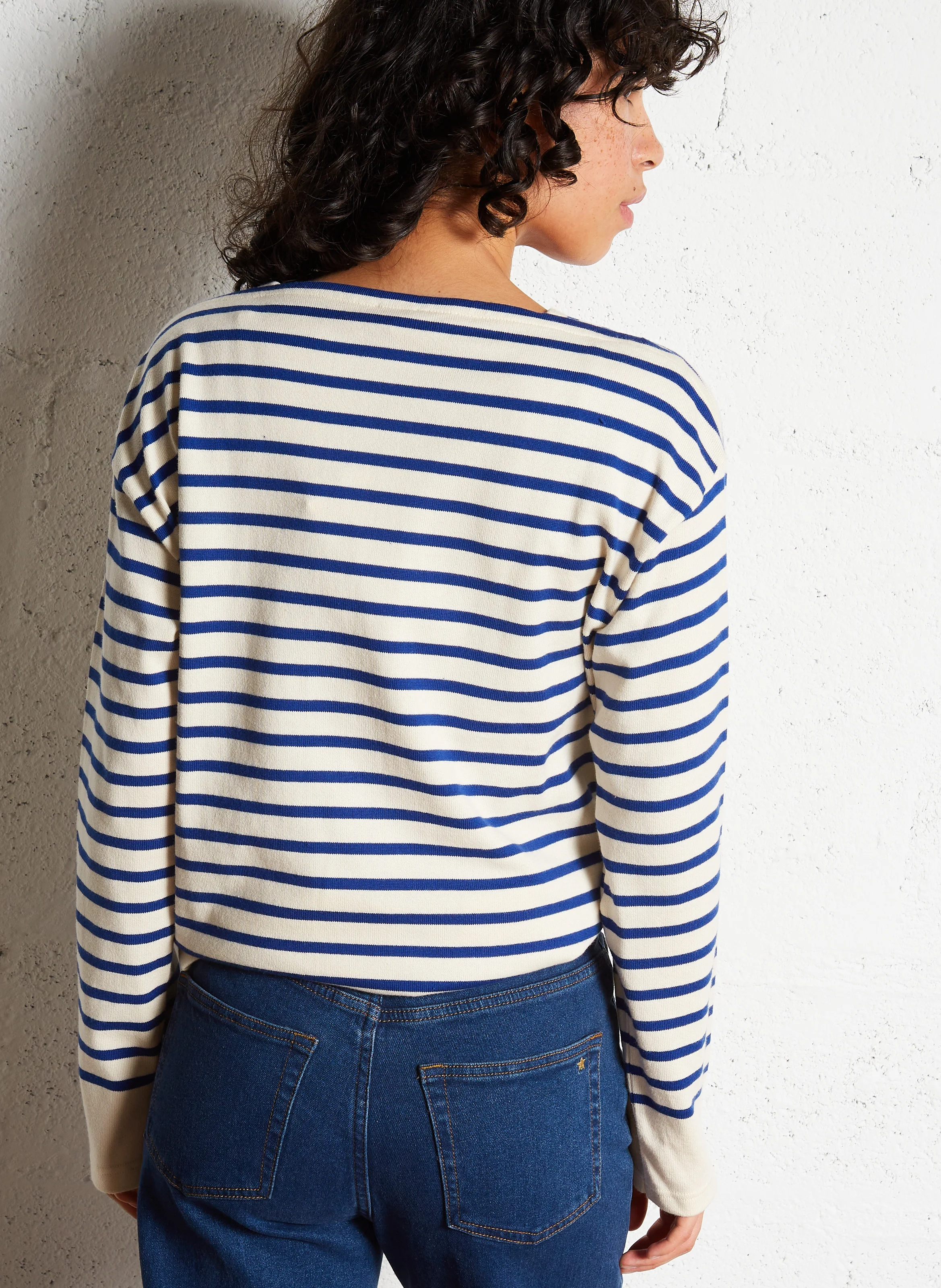HERITAGE - Pull col carré rayé en coton | Multicolore