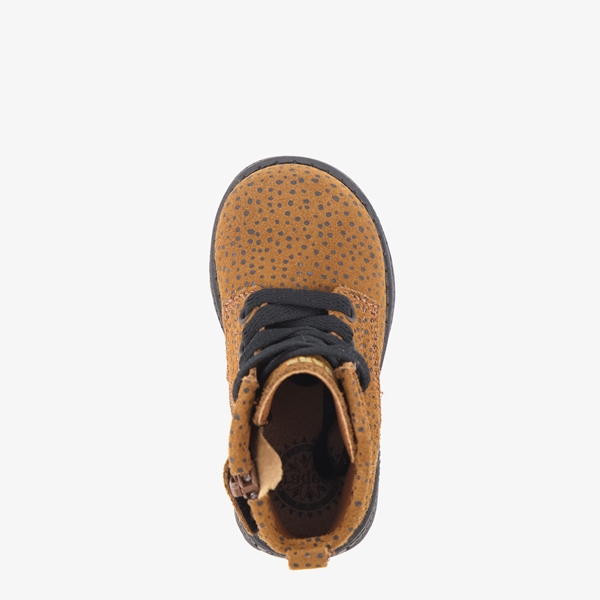 Braqeez leren meisjes veterboots bruin met stippen