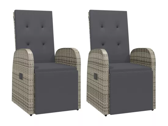Chaises de jardin inclinables coussins 2 pièces Gris Résine tressée