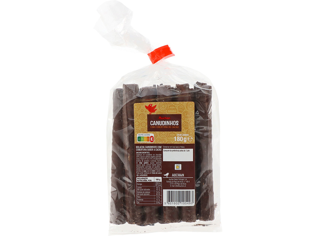 CANUDINHOS AUCHAN COM COBERTURA SABOR CACAU 180G