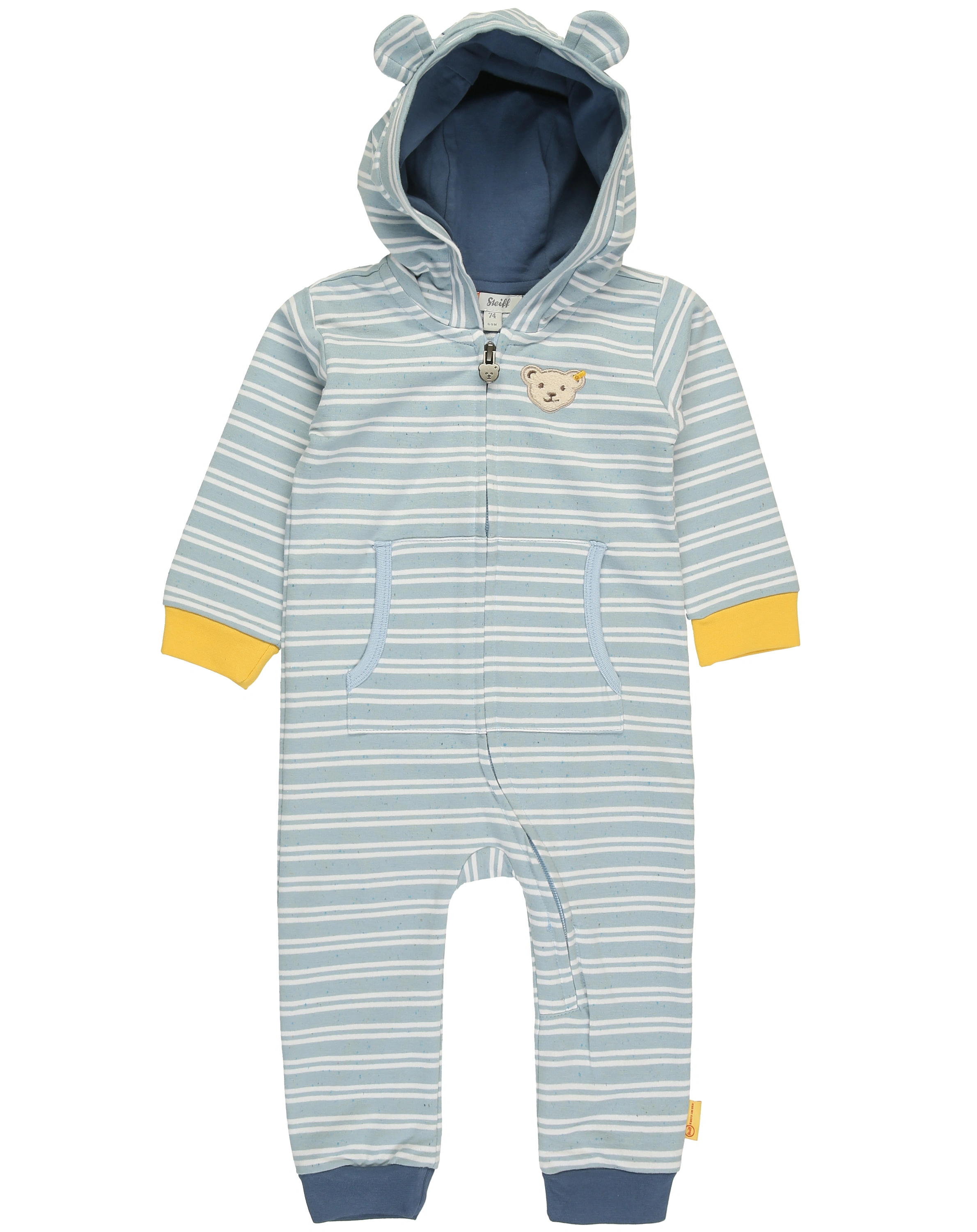Kapuzen-Strampler JANUSZ gestreift in chambray blue