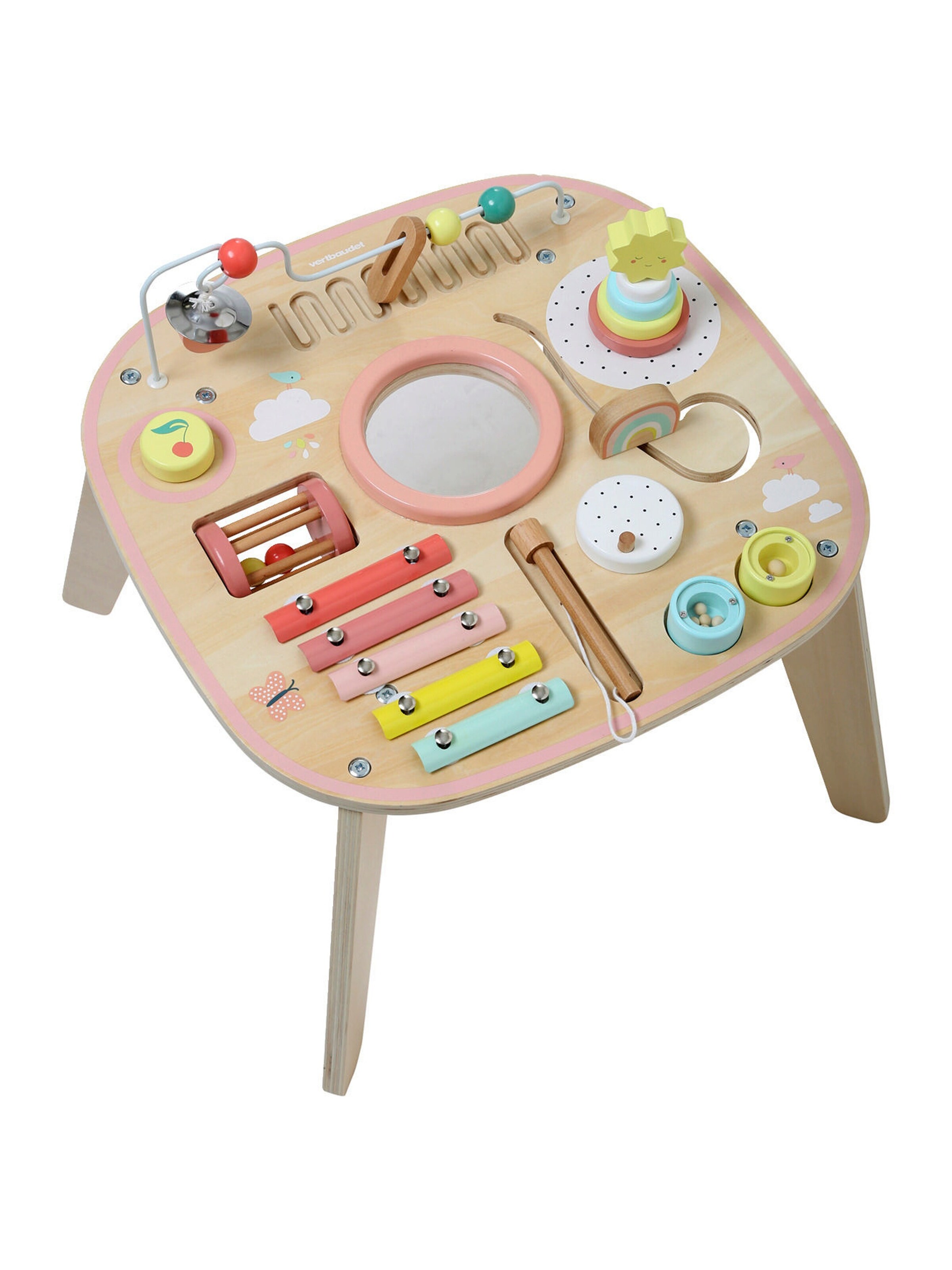 Vertbaudet Baby Spieltisch mit Musikinstrumenten, Holz FSC® rosa