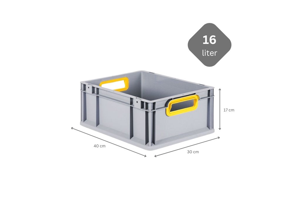 PROREGAL Eurobox Nextgen Kleur HxBxD 17 x 30 x 40 cm 16 liter Handgrepen Geel Open gladde bodem Euro container transportbox