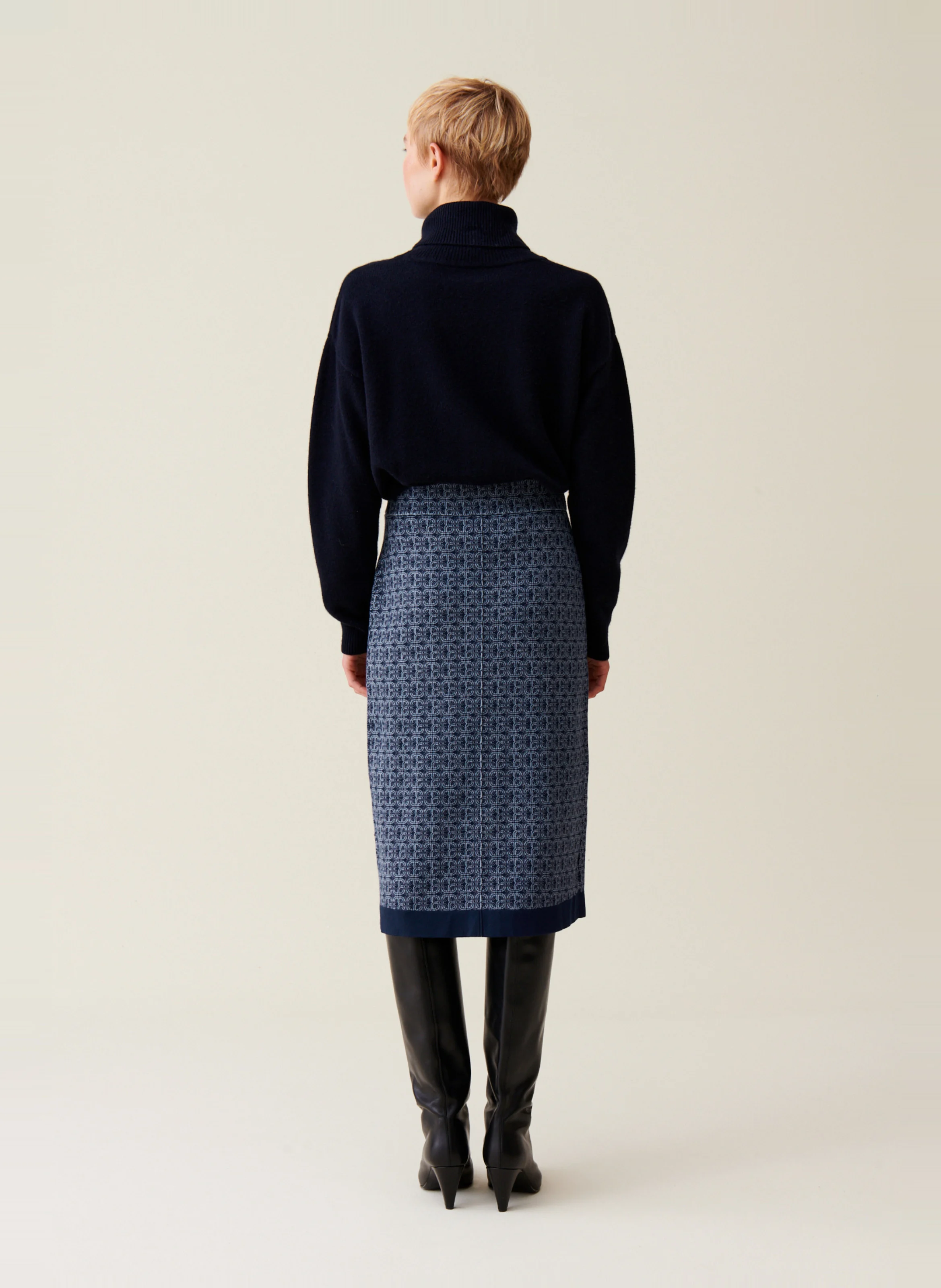 Jupe monogramme taille haute | Bleu