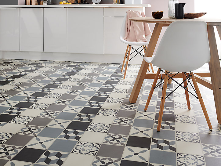 Dalle PVC clipsable Jazy Carreaux de ciment gris 30 x 60 cm GoodHome (vendue au carton)