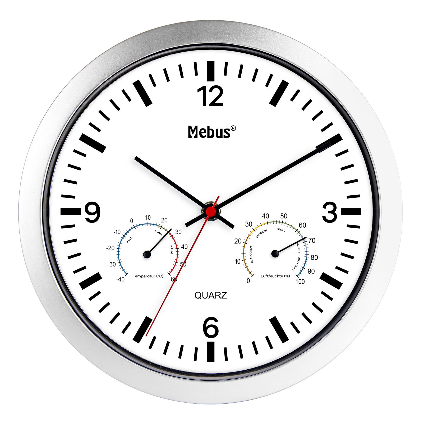 Quarz-Wanduhr mit Klimastation Weiß
