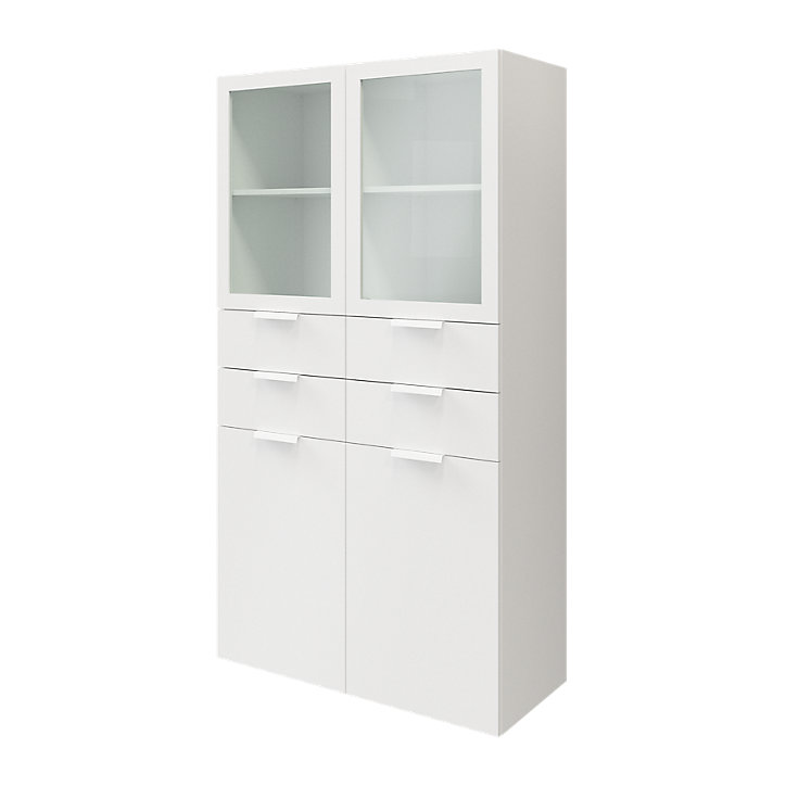 Meuble de rangement portes battantes vitrées et tiroirs blanc GoodHome Atomia H. 187,5 x L. 100 x P. 47 cm