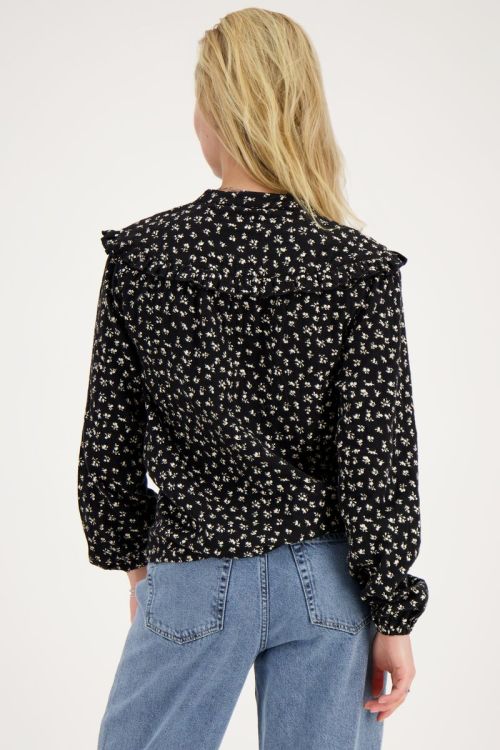 Zwarte blouse met bloemen en embroidery