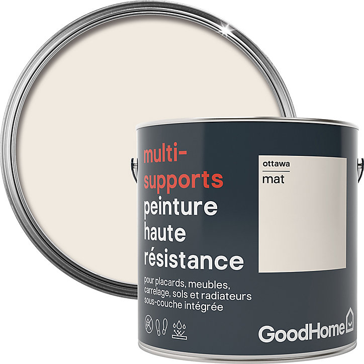 Peinture haute résistance multi-supports GoodHome blanc Ottawa mat 2L