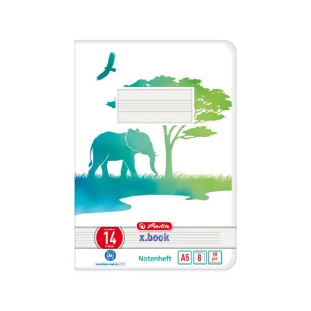 Herlitz Notenheft A5 GREENline 8 Blatt Lineatur 14 Motiv Elefant