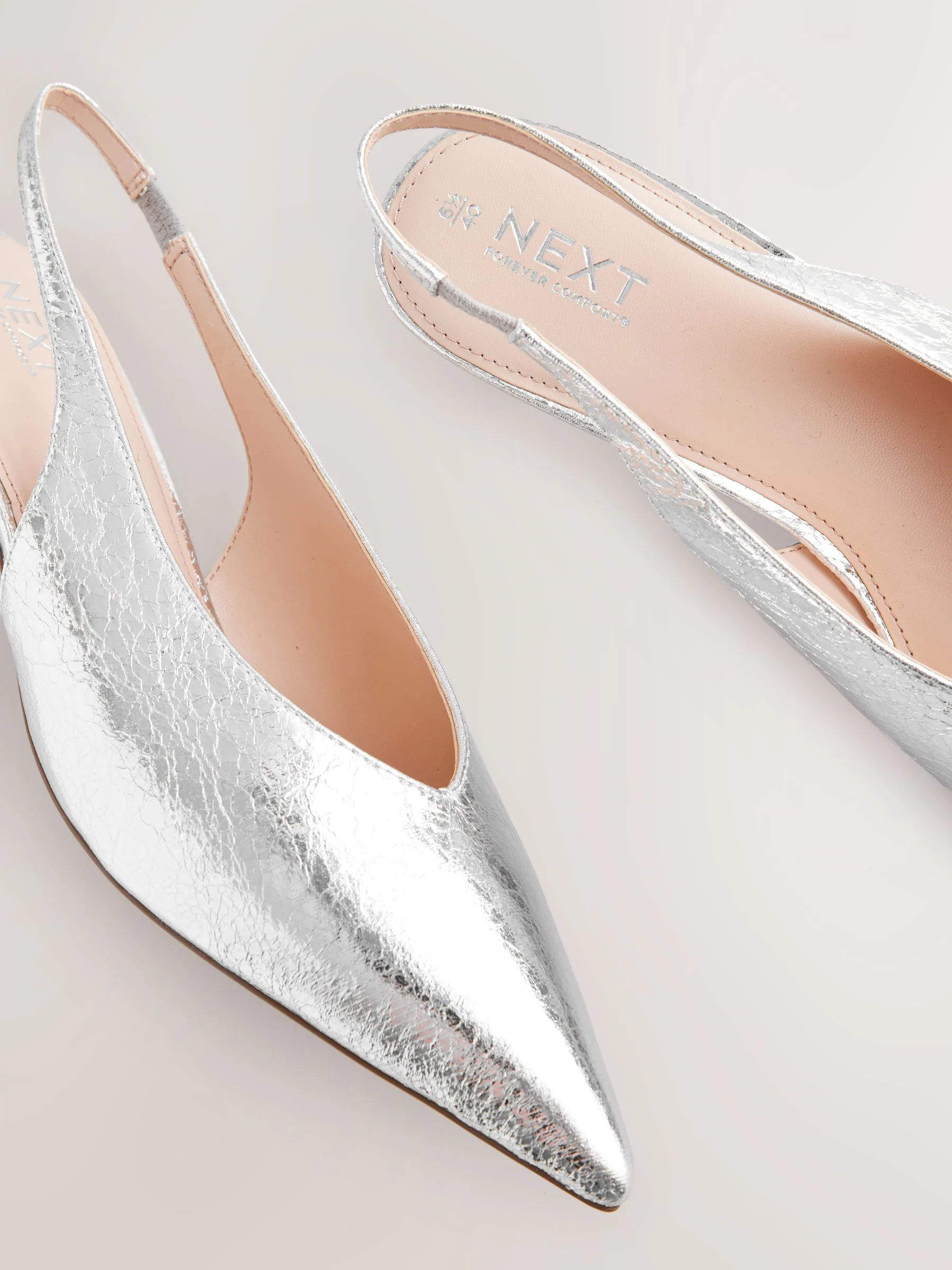 Zilver - Punt Toe Lage Slingback Naaldhak Schoenen