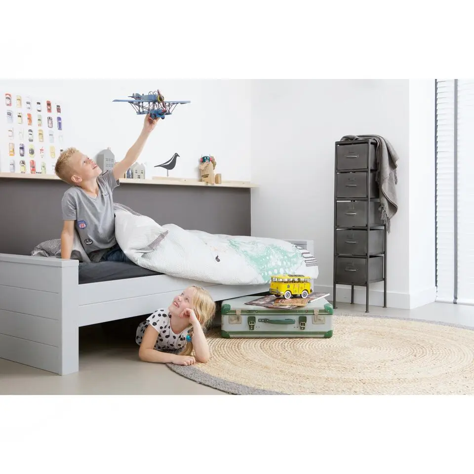 WOOOD Dennis Bed Incl. Lade/Lattenrol - Betongrijs - 53x219x95