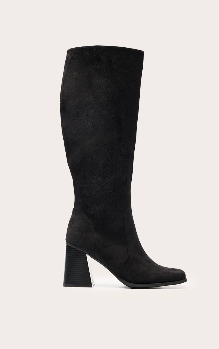 Noir Délavé Bottes Hautes Au Genou À Talon Bloc Évasé Et Bout Carré En Synthétiquecuir