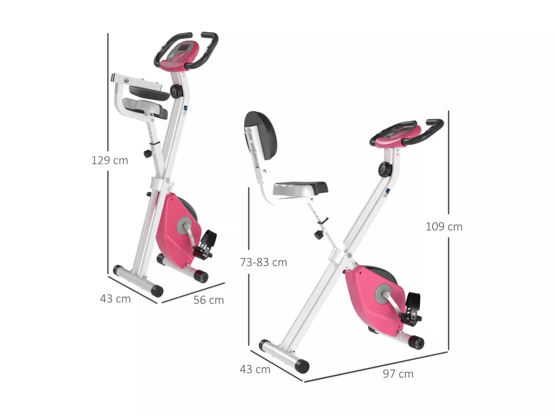 Vélo d'appartement pliable - collaboration Aosom.fr x FFHandball - 8 niv. résistance magnétique réglable - rose