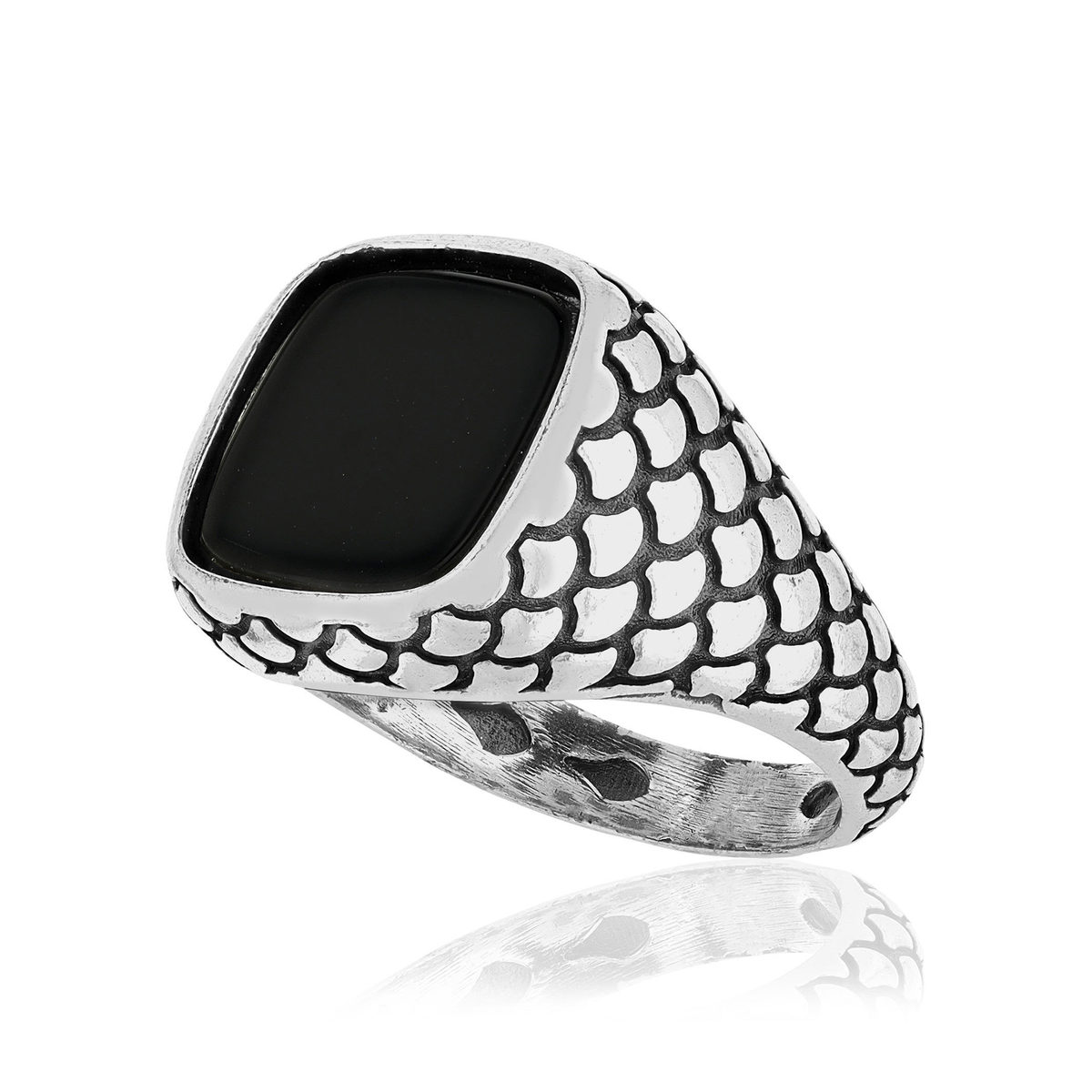 Bague argent 925 écailles onyx carré