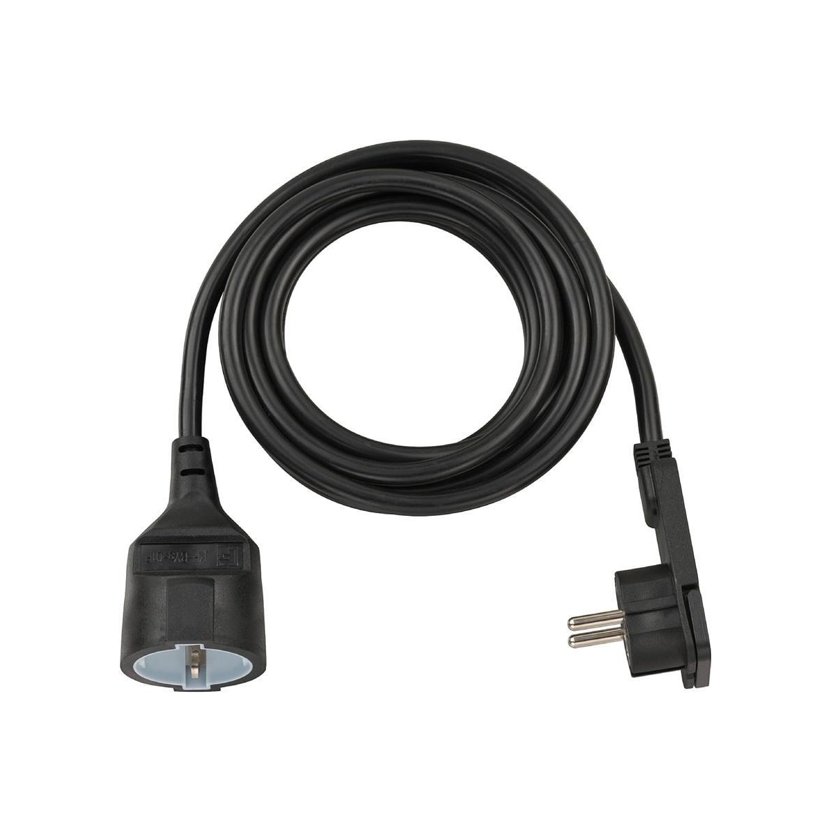 Plast skjøteledning med flat plugg (skjøteledning flat for innside med 3m kabel) sort