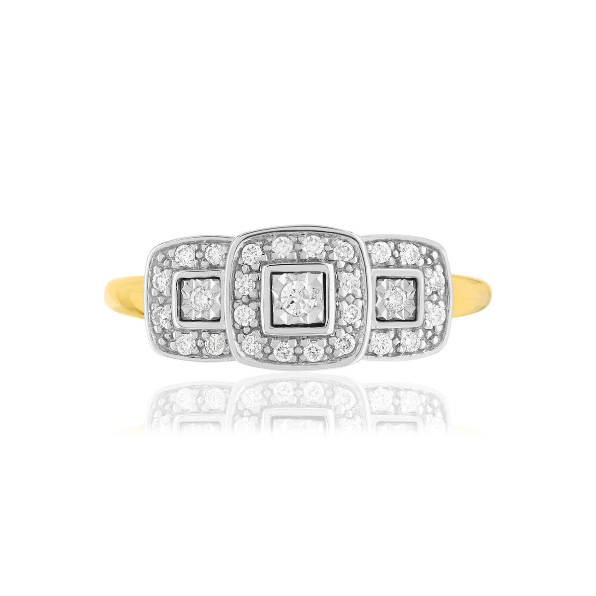 Bague or 750 2 tons carrée diamants