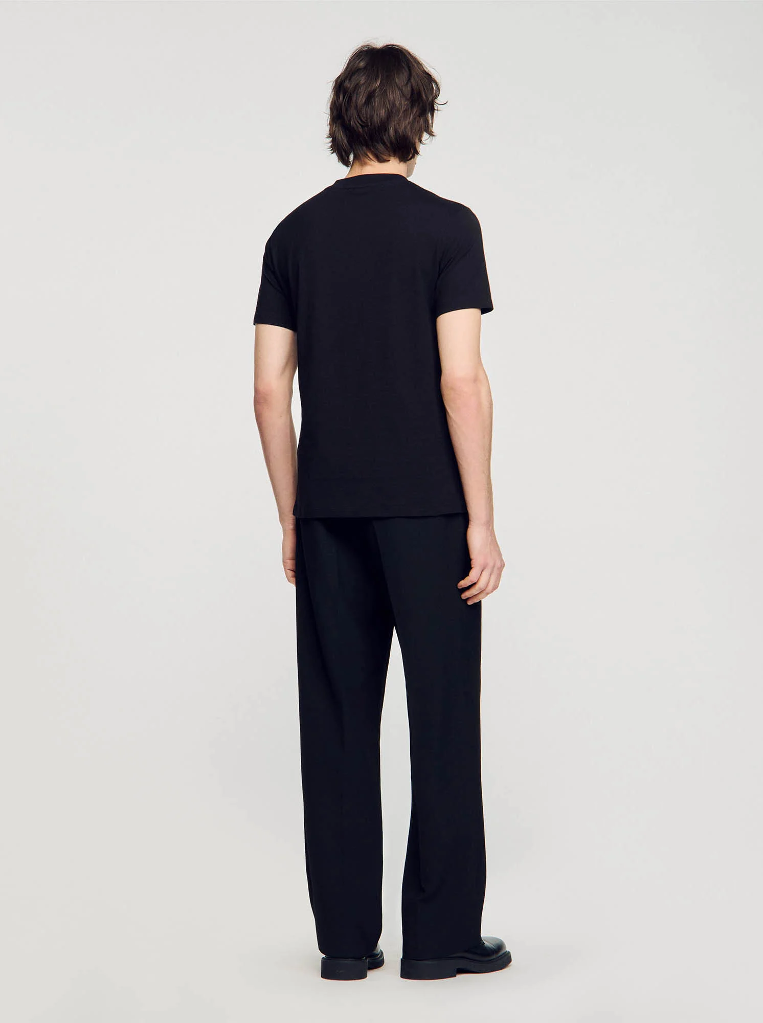 Tee-shirt droit col rond en coton | Noir