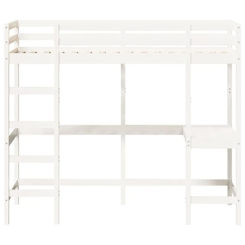 vidaXL - Hoogslaper met bureau - Wit - Massief grenenhout - 90x190 cm