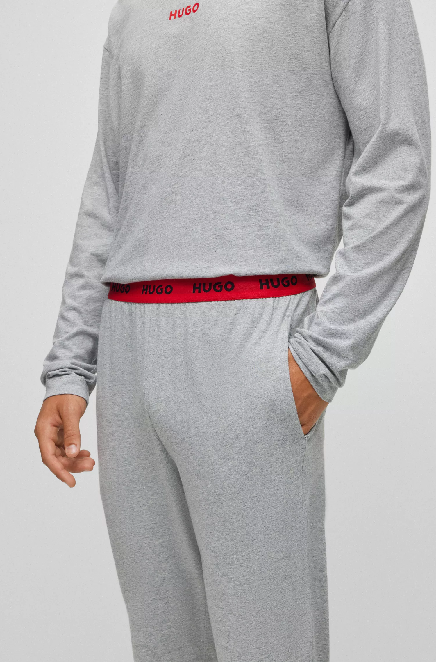 Calça de pijama HUGO vermelha em malha de algodão stretch com cós com logotipo.