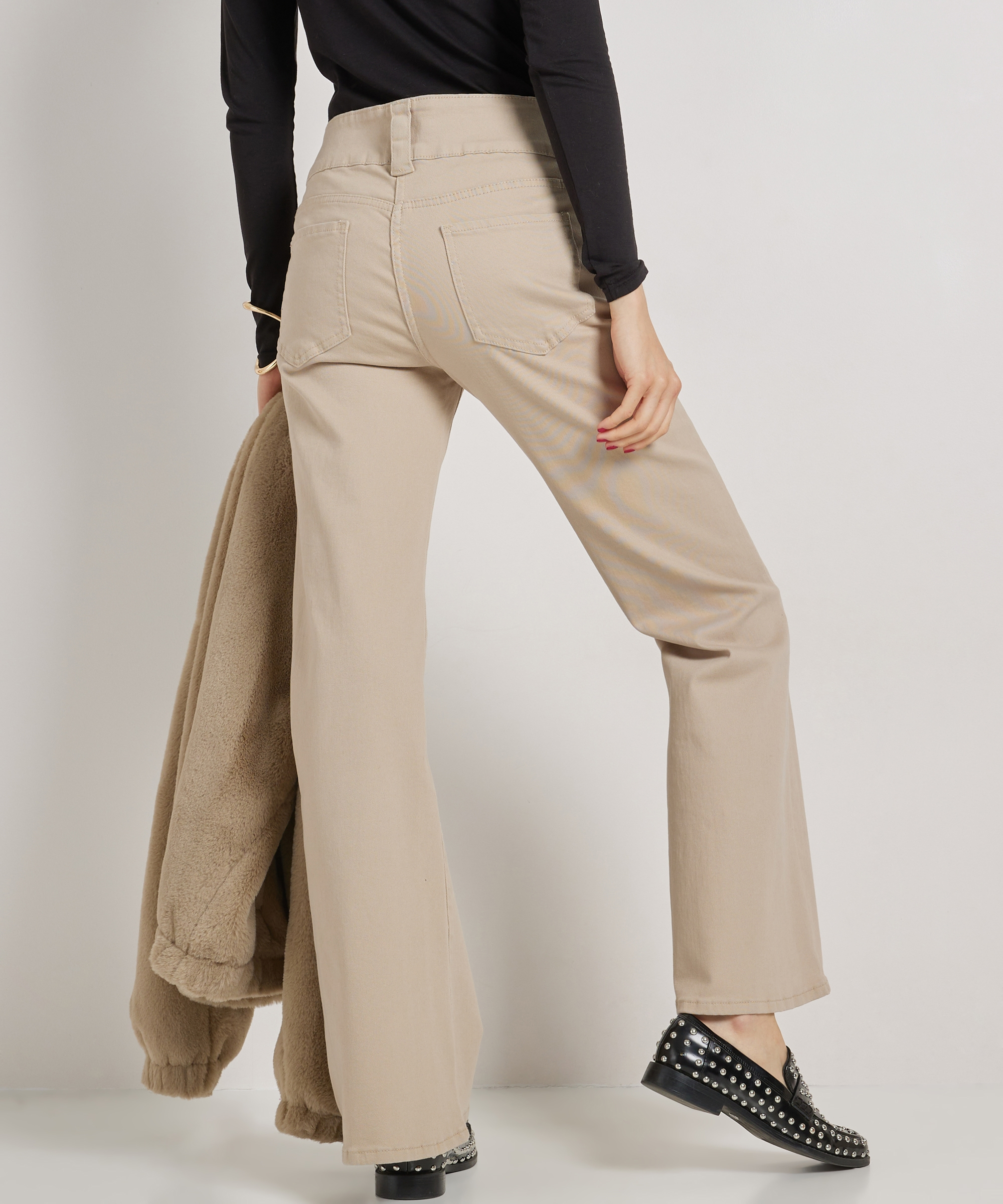 wide fit stretch twill broek knopen