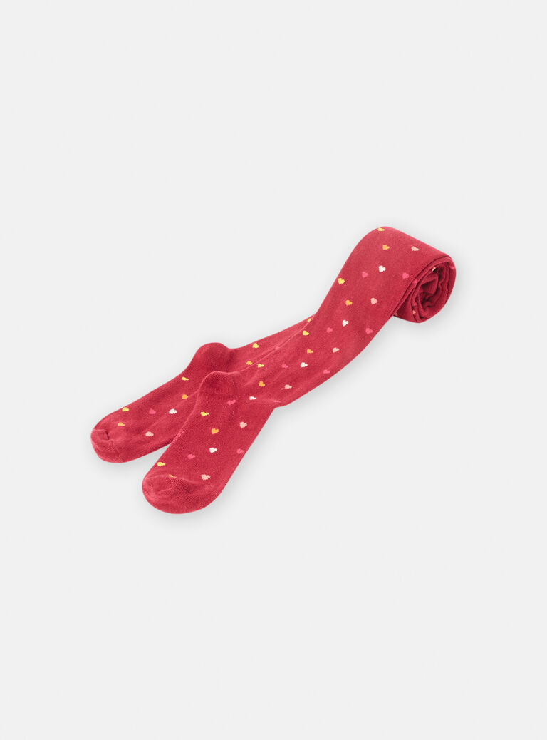 Collant prune à motif coeur pour fille