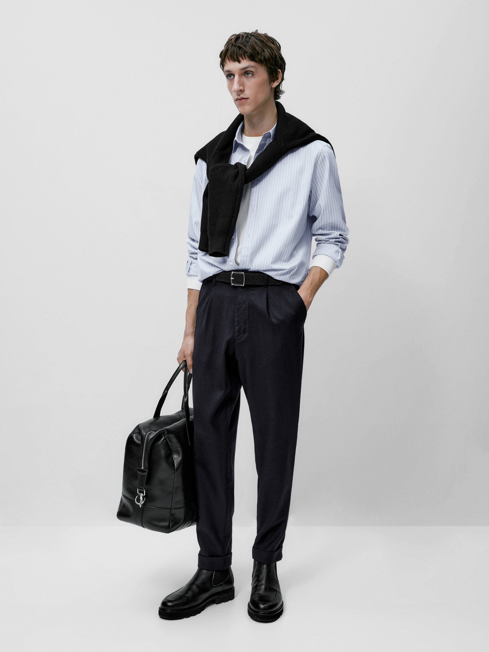 Camisa Rayas de algodão com corte slim - AZUL CLARO