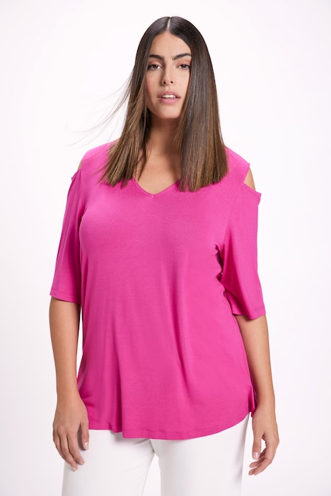 T-Shirt, Schulterausschnitte, V-Ausschnitt, Halbarm