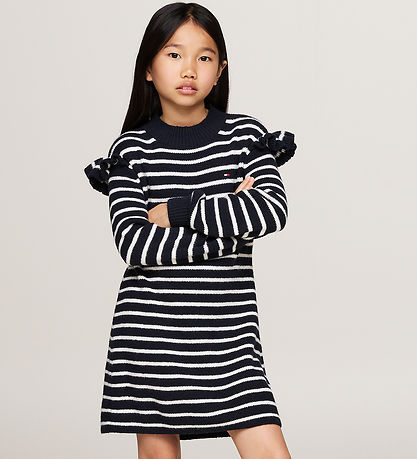 Tommy Hilfiger Kjole - Strik - Ruffle Skater - Desert Sky Stripe