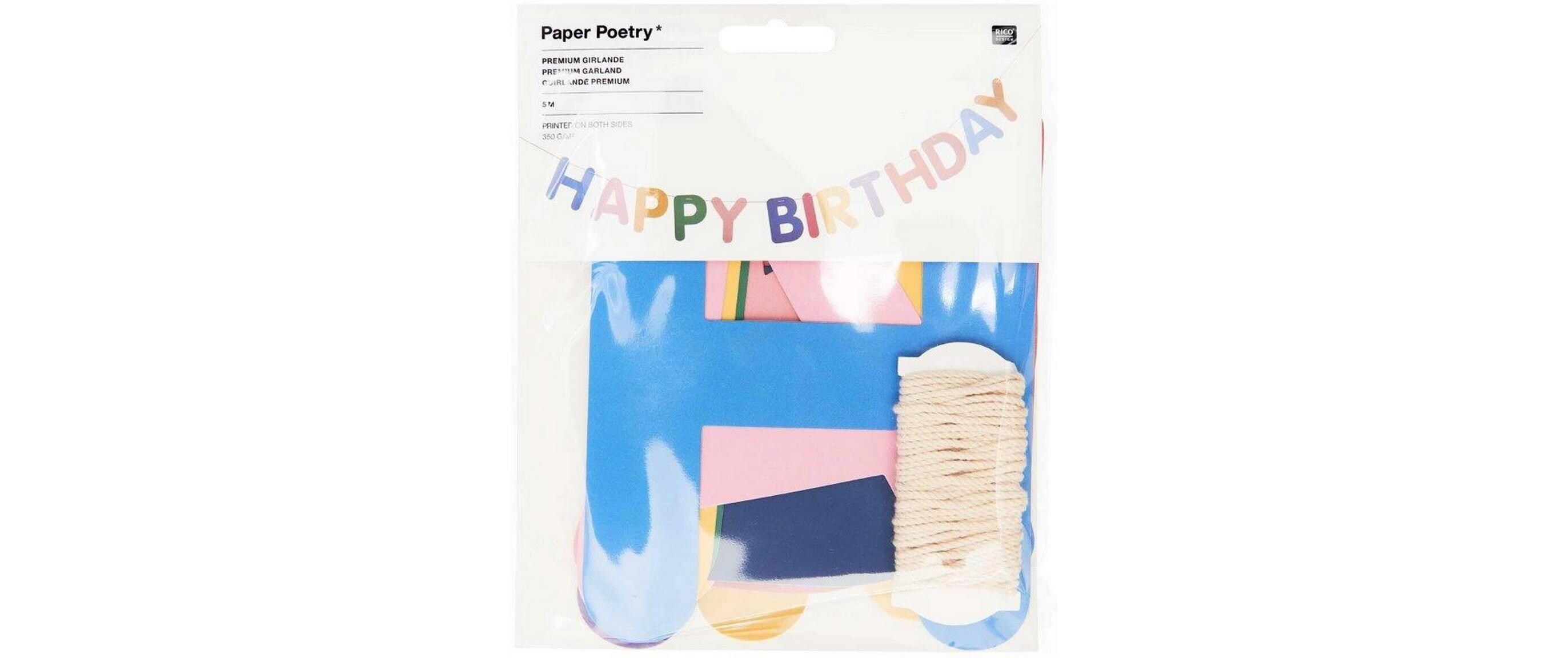Girlande Happy Birthday, Magic Rainbow 5 m, MehrfarbigDekorative Papiergirlande zum Geburtstag