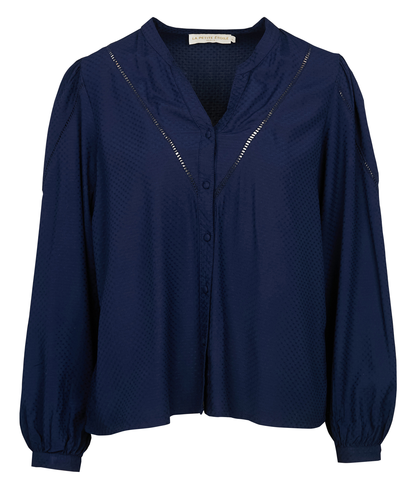 BRINA - Chemise droite à col tunisien| Bleu
